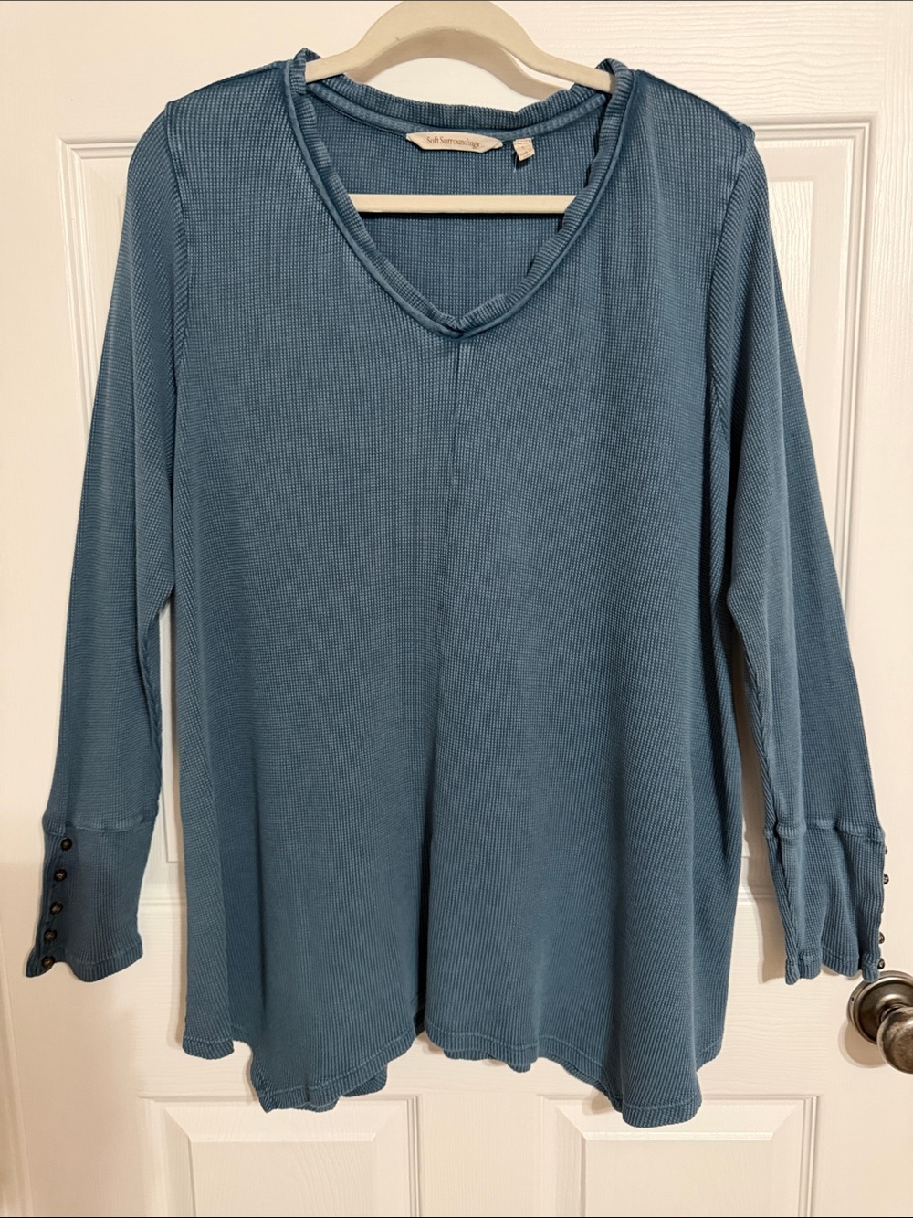 Soft Surroundings Dusty Blue V-Neck Long Sleeve Top